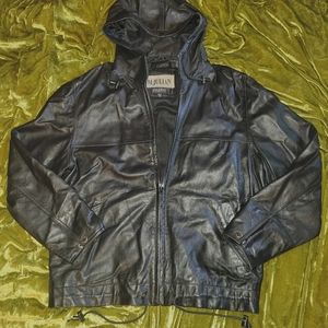 wilson's hooded black leather jacket